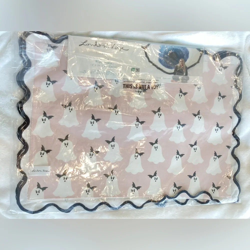 👻Halloween Placemats Set of 4 London Kaye Cotton 13x9 Spooky Holiday Pink Ghost